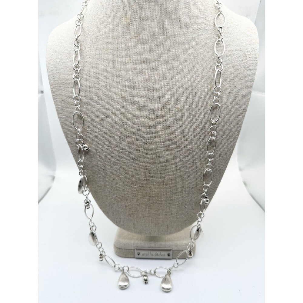 Modernist 925 Sterling Silver Link Teardrop Charm Long Chain Necklace 28” 34.09g